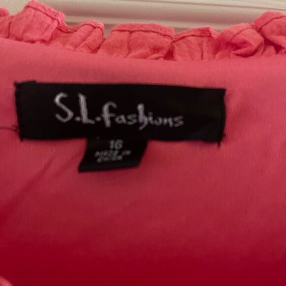 NWT S. L. Fashions Peach layered ruffles dress white beaded neck line dr… - Picture 8 of 8